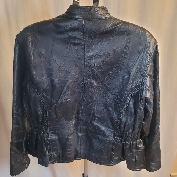 Black Patchwork Leather Motorcycle Jacket - Picture 4 of 14
